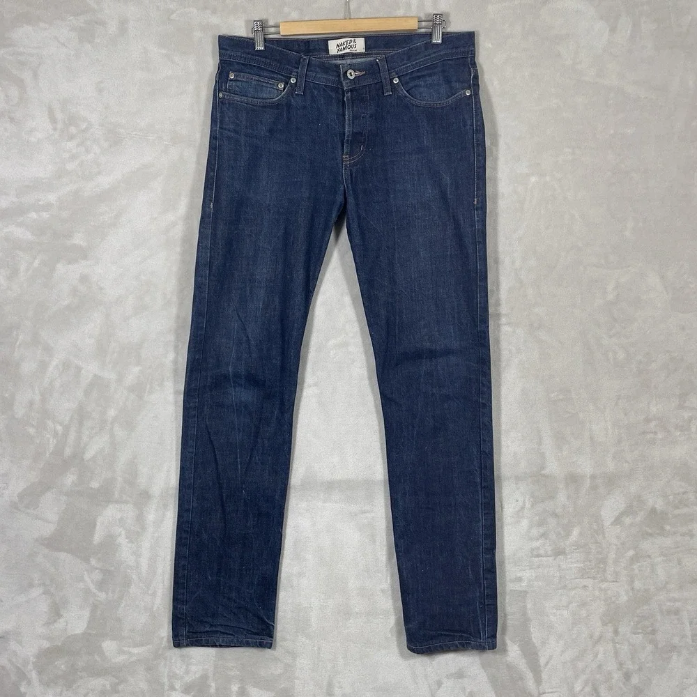 Naked & Famous Jeans Mens 34 (fit 36x33) Raw Dark Denim Button Fly Non-Selvedge